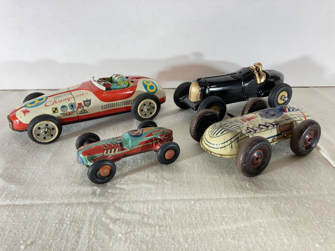 Lot of 4 Tin Hot Rods Racers Racecar Toys: All in good used condition