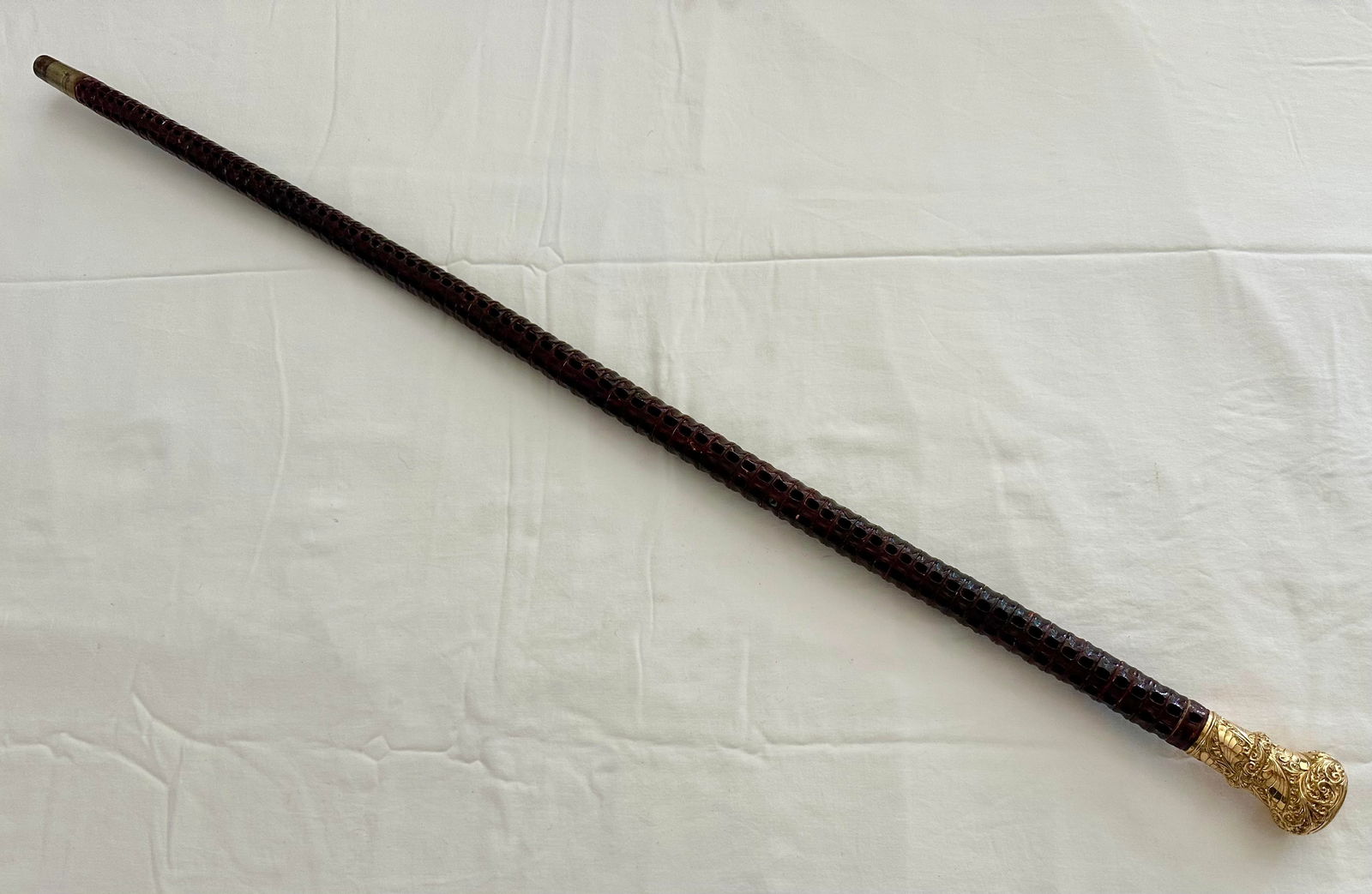 Antique Large Ornate Gold Knob Shark Vertebrae Walking Stick (1 of 9)