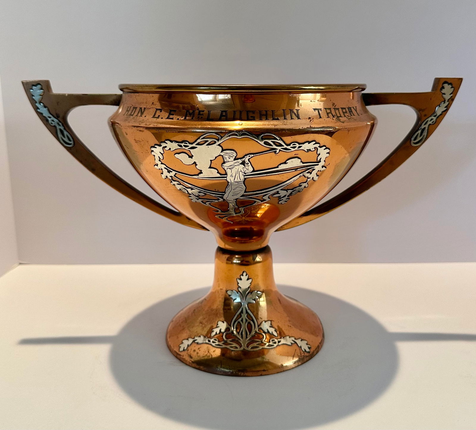 Antique 1912 Heintz Copper Silver Overlay C.E. McLaughlin Golf Trophy (1 of 13)