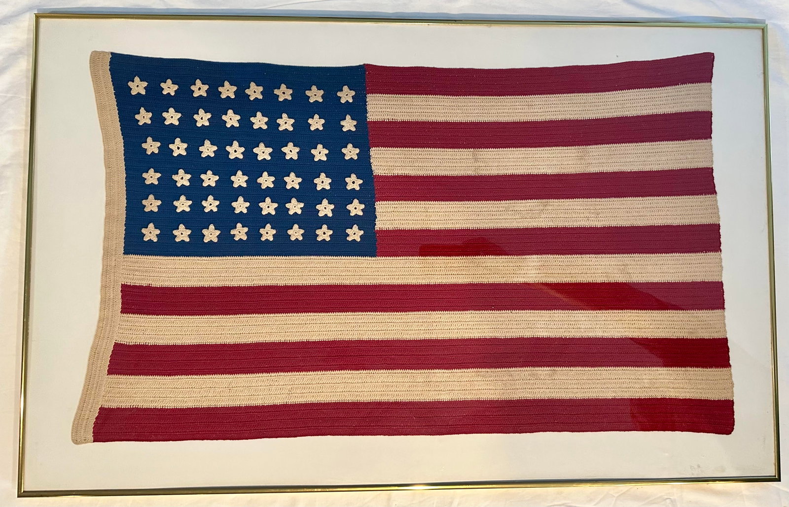 Antique LARGE Folk Art Crocheted 48 Star United States U.S. Flag (1 of 6)