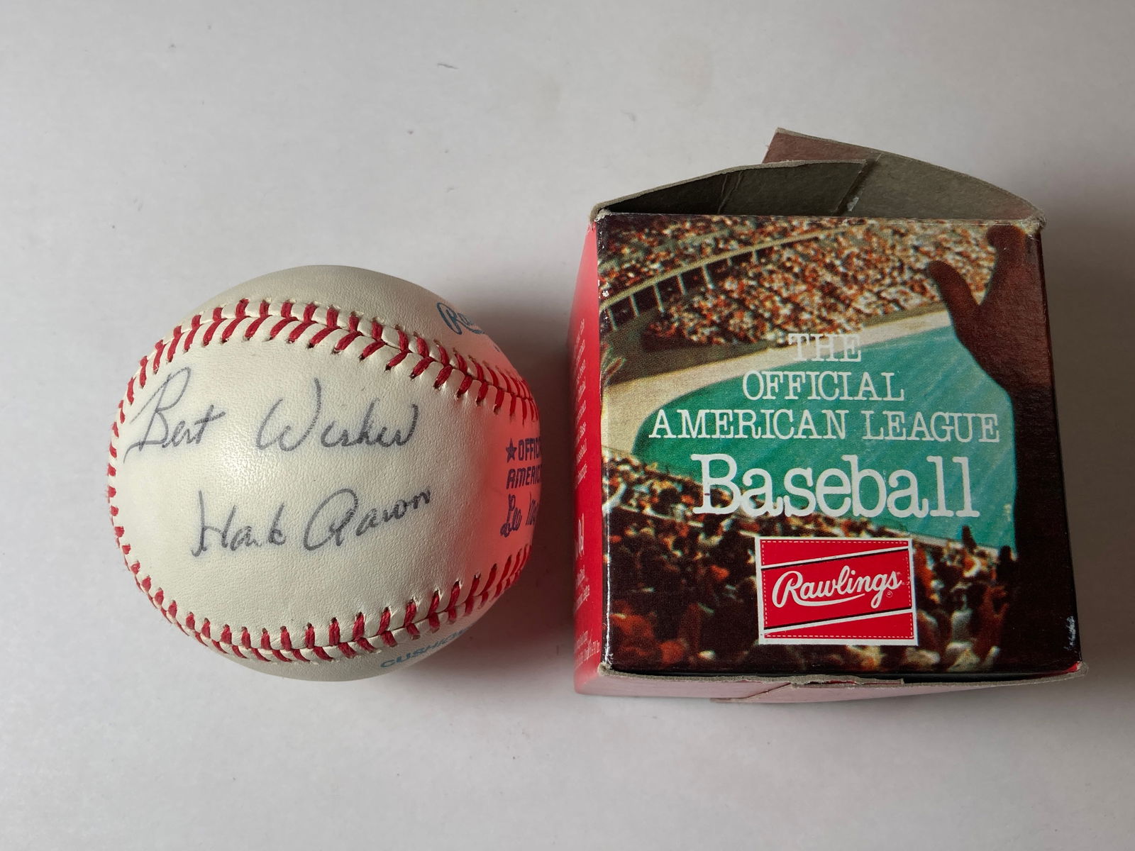 Original Rawlings Official American League Ball Signed By Hank Aaron (1 of 8)