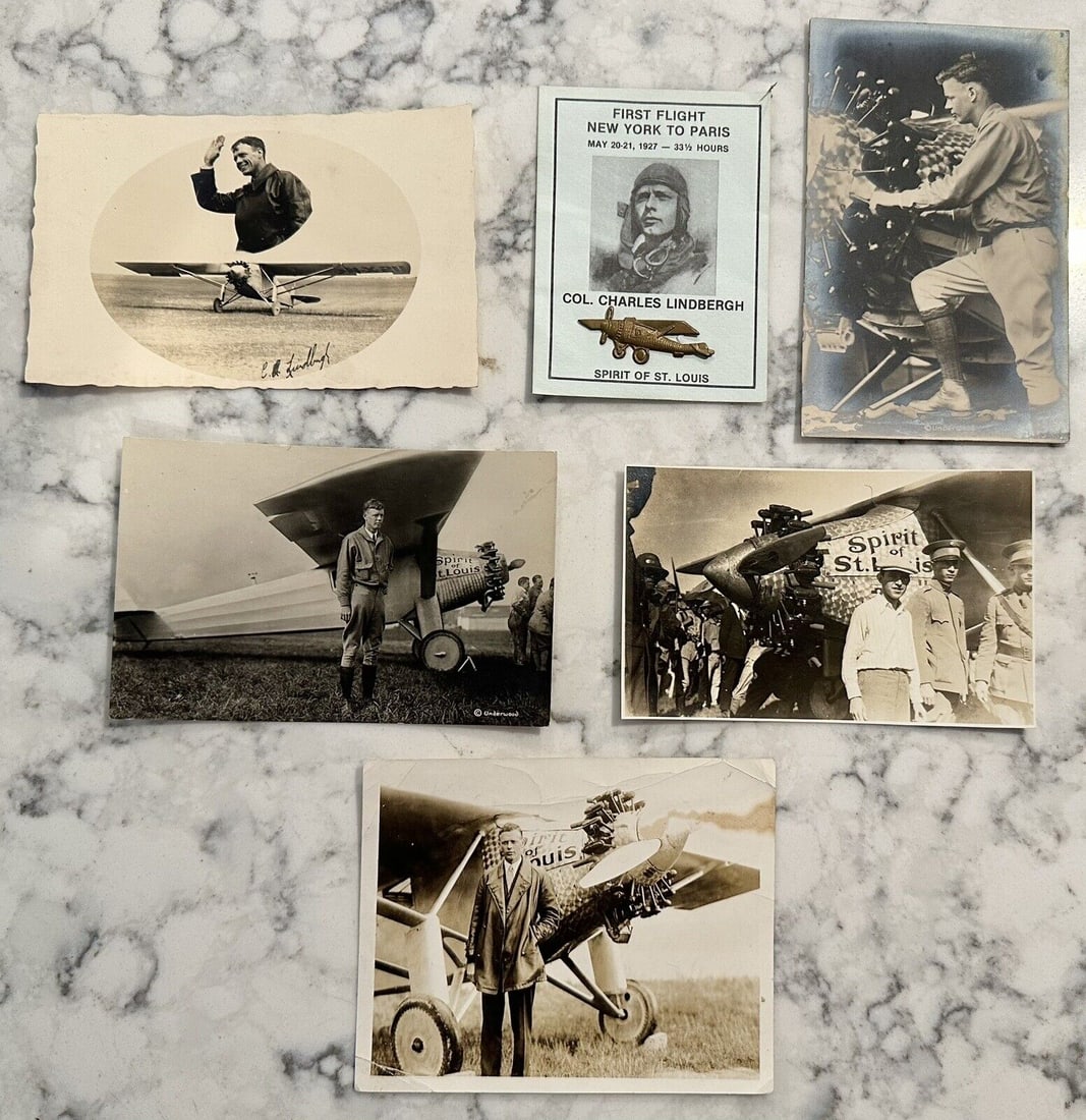 Antique Charles Lindbergh Original Photo with 4 RPPC Postcards & Airplane Pin (1 of 13)