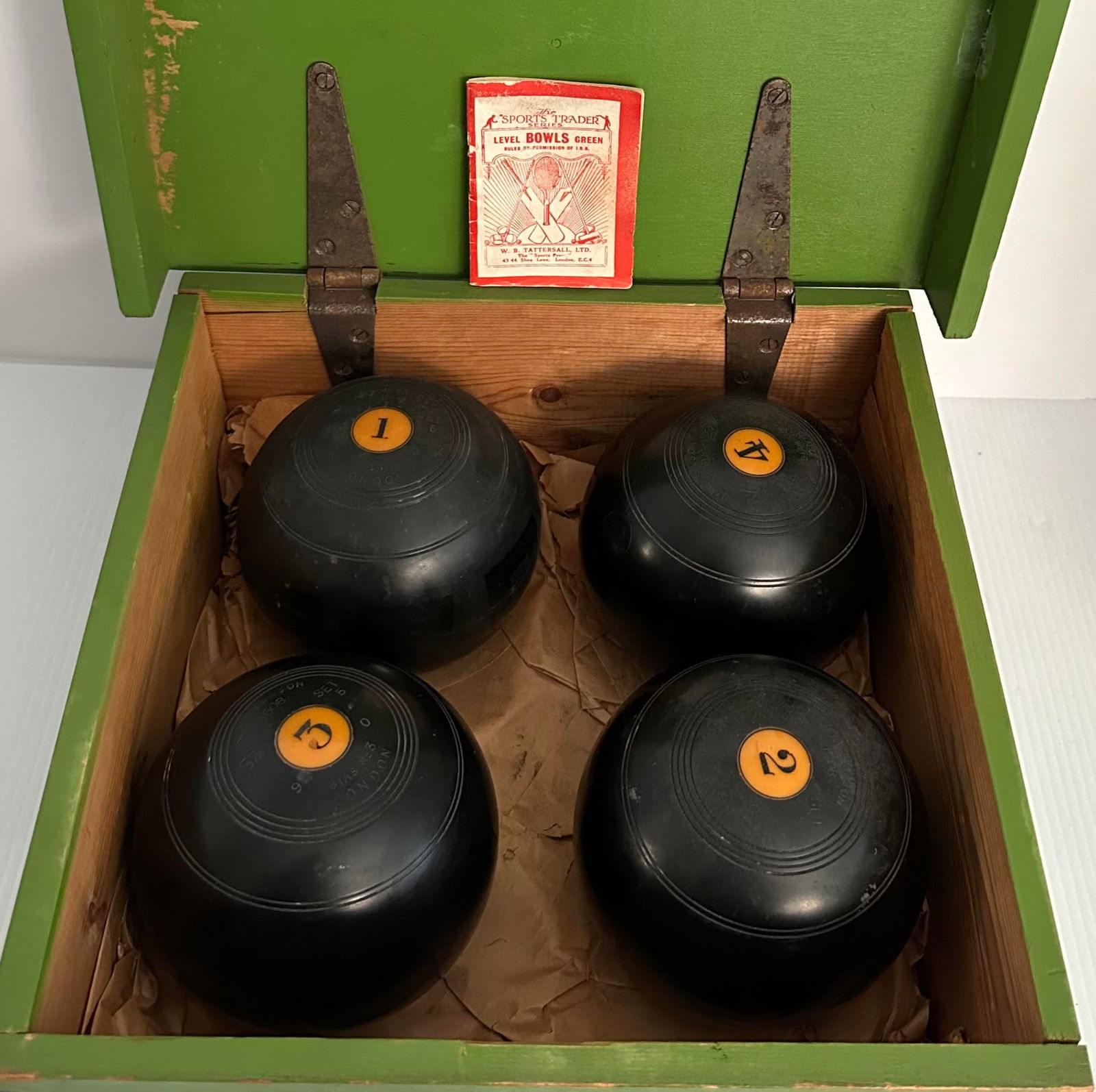 Antique Set of Abercrombie & Fitch Co. Law Bowling Balls in Box (1 of 6)