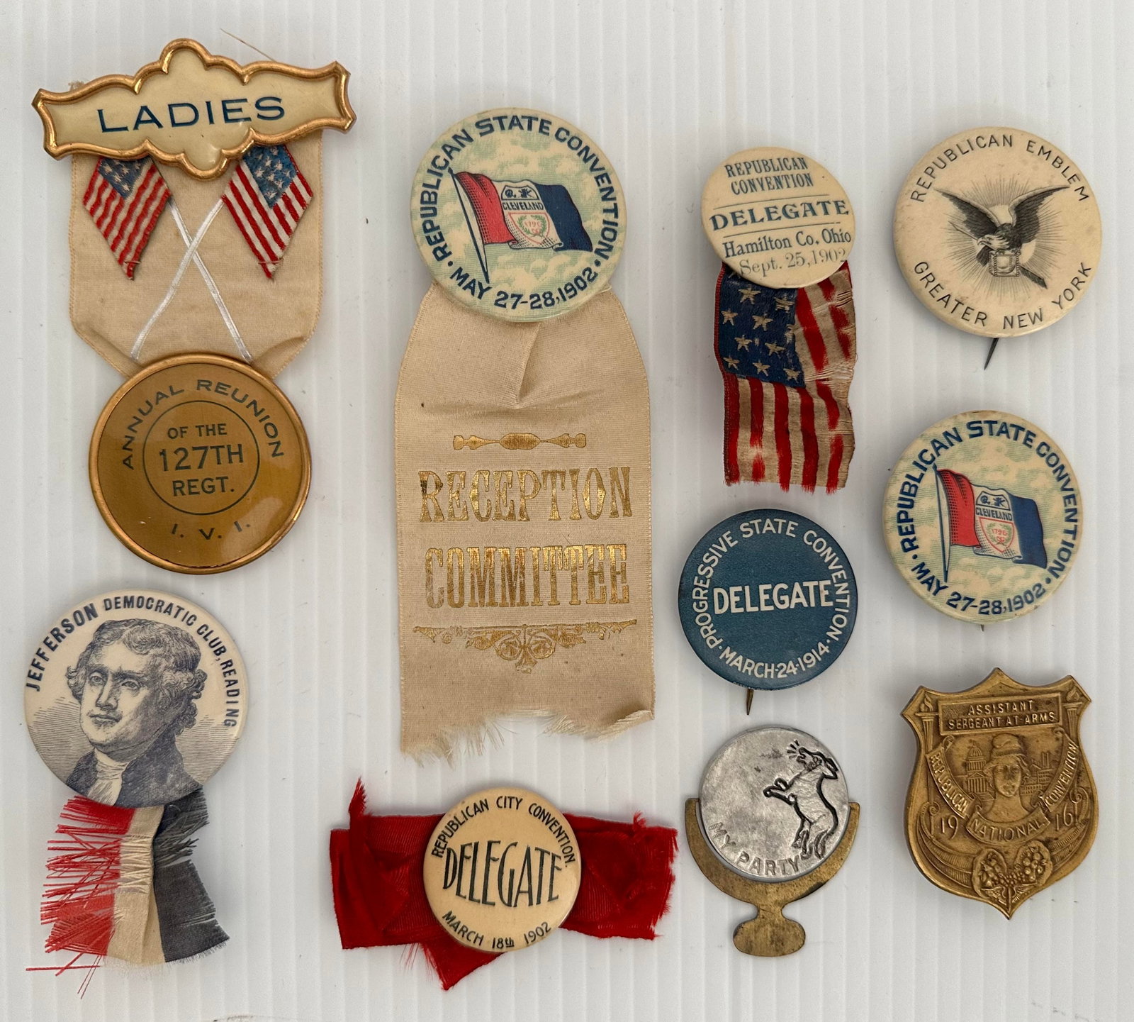Group of 10 Unique c1900 Political Club and Convention Medals Buttons (1 of 4)
