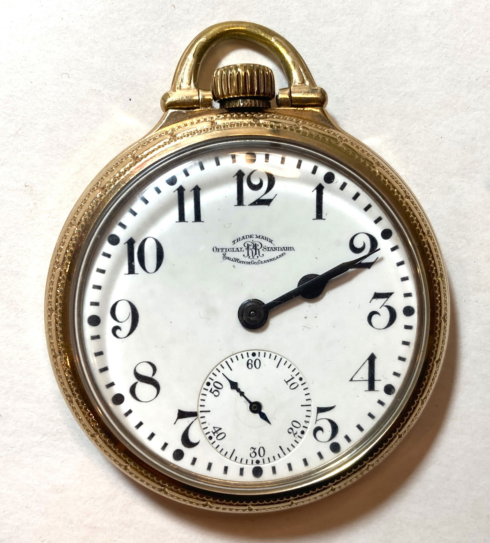 Official Railroad Standard Ball Watch Co Railway Conductor Pocket Watch: This is a really nice vintage piece in very good condition. It is marked gold fill. Runs. Diameter without the stem is approx 1 15/16 inches.