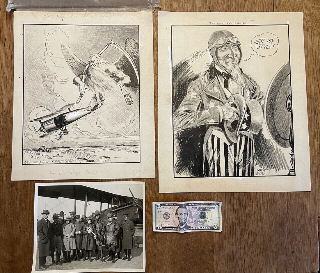 Antique Original Jack Lustig Airplane Art Drawings to Aviator Lillian Gatlin (1 of 7)