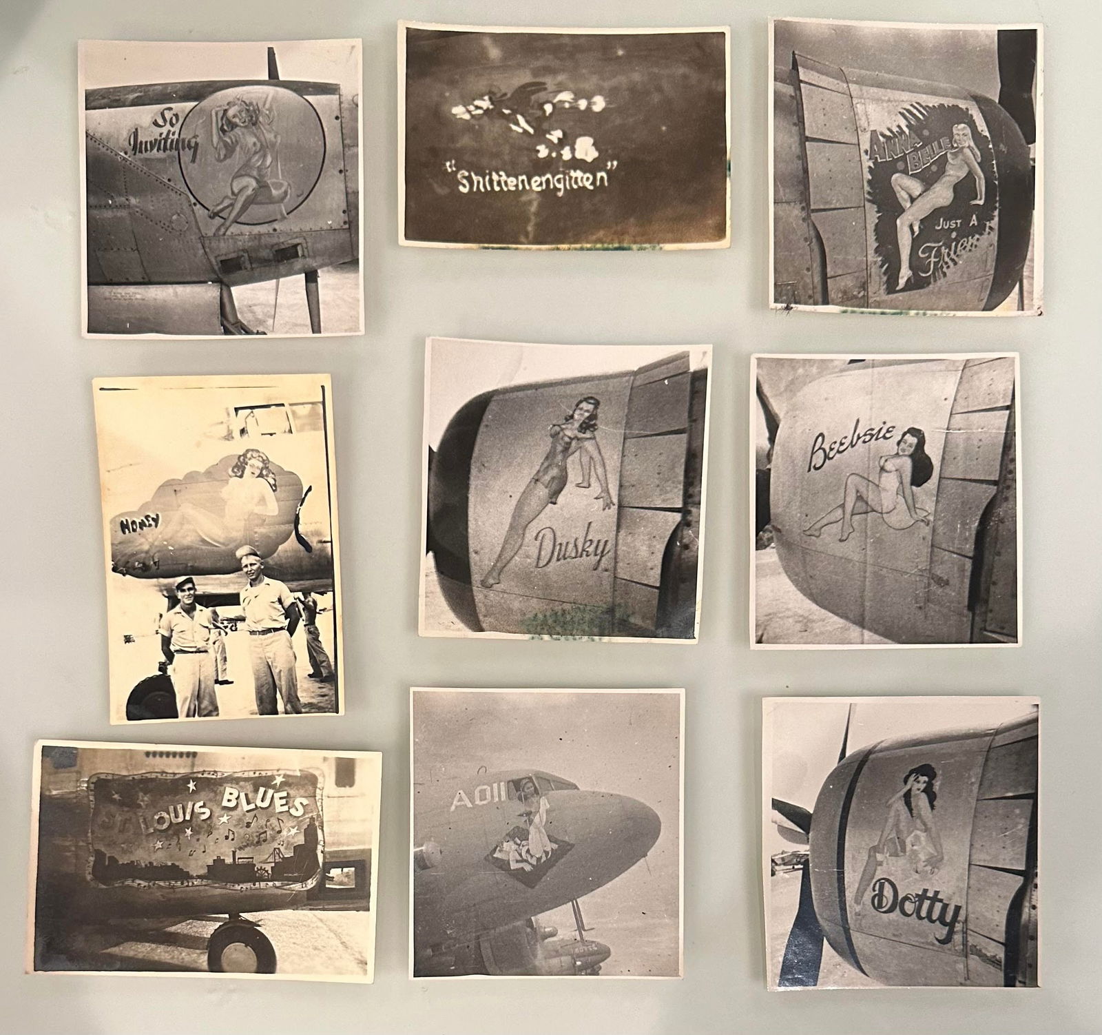 Lot of 9 Original Vintage WWII Airplane Nose Art Photos B-25 P-47 P-38 (1 of 6)