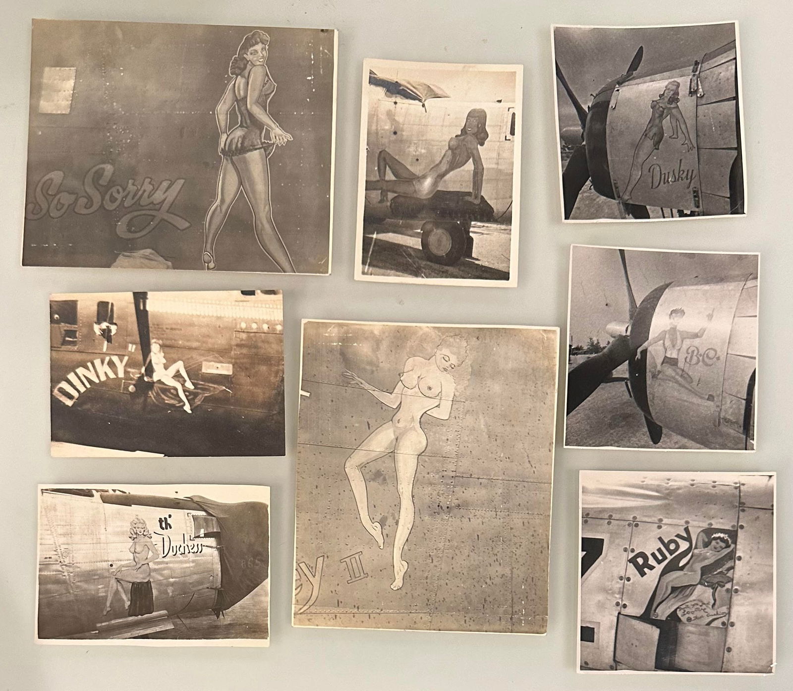 Lot of 8 Vintage Original WWII Airplane Nose Art Photographs B-24 P-47 (1 of 6)