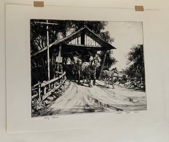 Vintage Signed 1949 Leslie Cope Etching " Going Home"