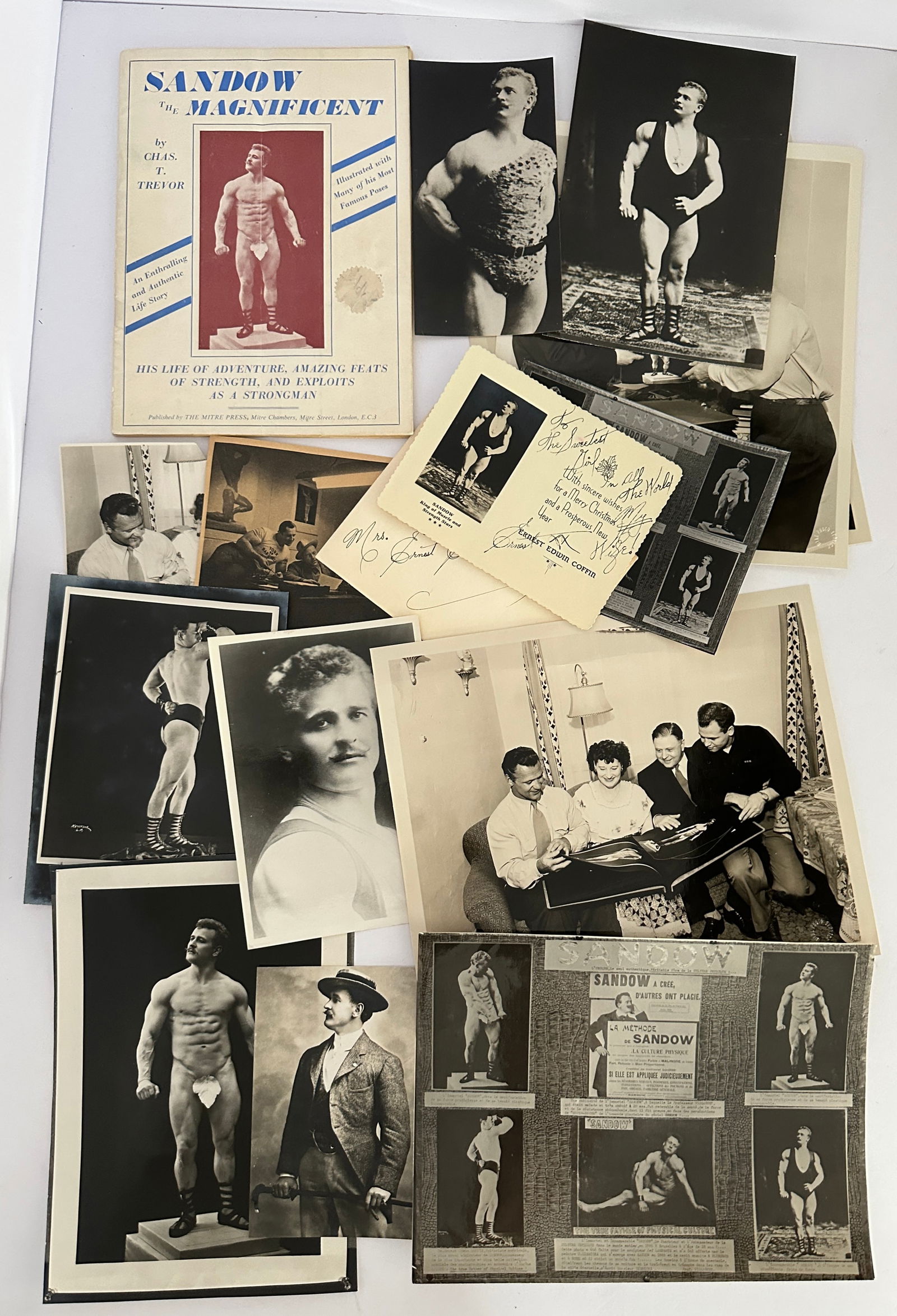 Lot of Strongman Eugen Sandow the Magnificent Photos Ephemera: This is a Lot of Early Strongman Eugen Sandow the Magnificent Photos and Ephemera. Before Schwarzenegger or Charles Atlas there was Sandow the Magnificent. Sandow became famous in the late 19th Centur