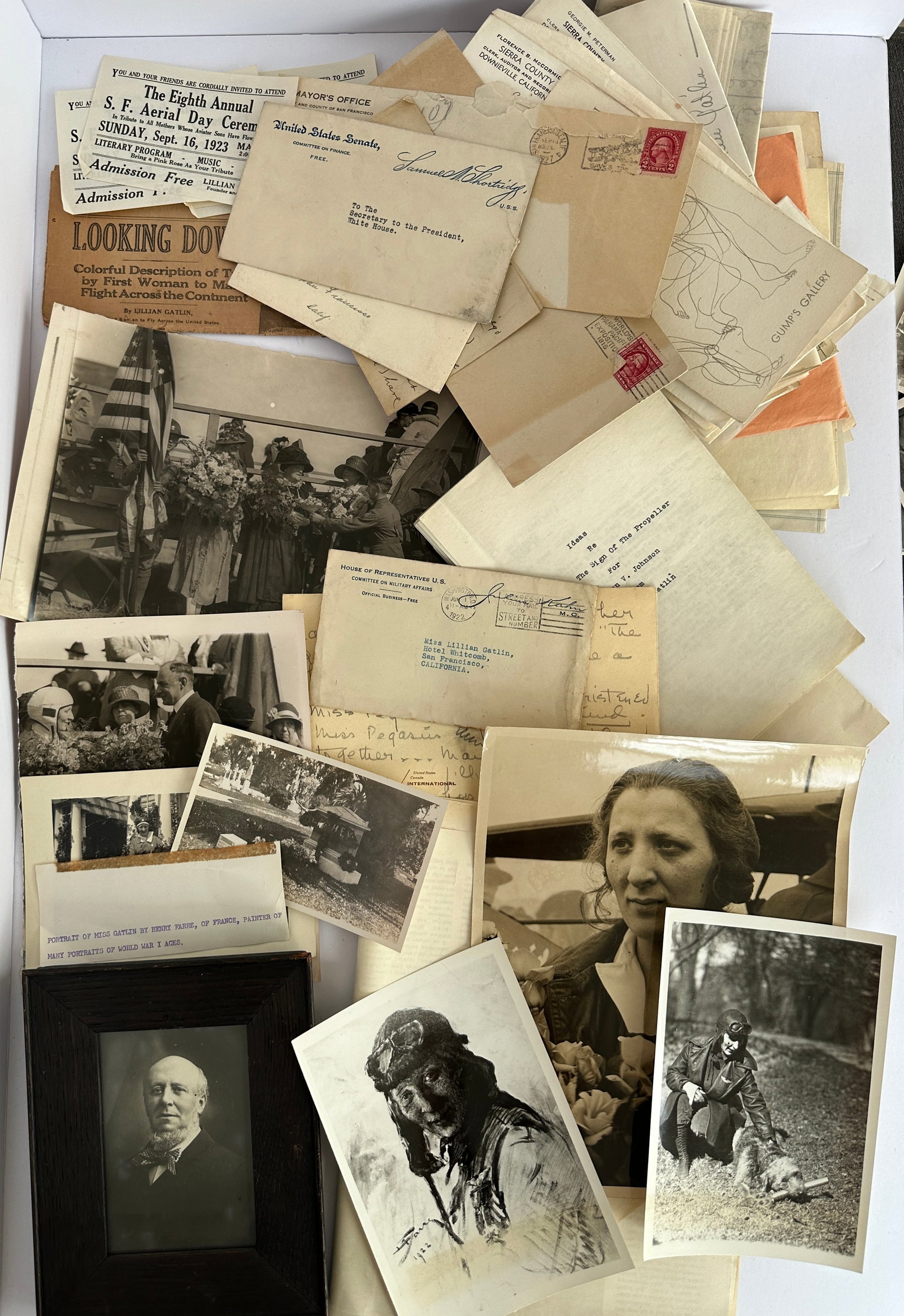 Large Group of Aviator Lillian Gatlin Photos Letters Aviation Archive: This is a Large Group of Aviator Lillian Gatlin Photos Letters Aviation Archive. Lillian Gatlin was the first woman to fly across the continental United States in October of 1922 and she did so with t