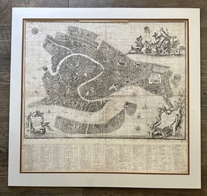 Antique 18th Century Ludovico Ughi City Plan Map of Venice Venezia