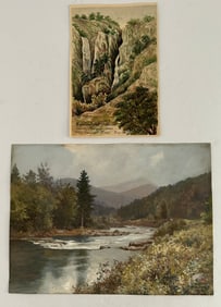 2 Antique Vintage Northern California Watercolor Landscape Paintings