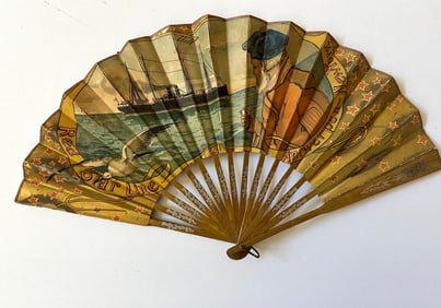 Vintage Colorful Maritime Advertising Art Fan for Red Star Line