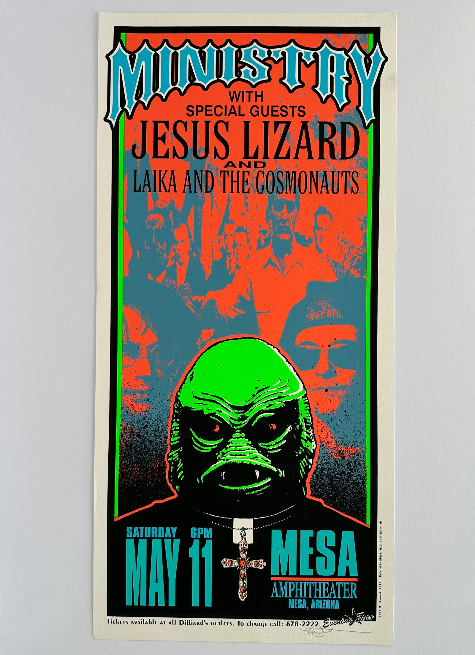 Vintage Ministry Mesa Arizona Signed Mark Arminski Concert Poster: .Vintage Ministry / Jesus Lizard Mesa Arizona Signed Mark Arminski Concert Poster...Original Silkscreen Poster. Measures 22 1/4 x 10 1/2 inches.