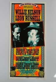 Vintage Willie Nelson Leon Russell Kona Signed Arminski Concert Poster.