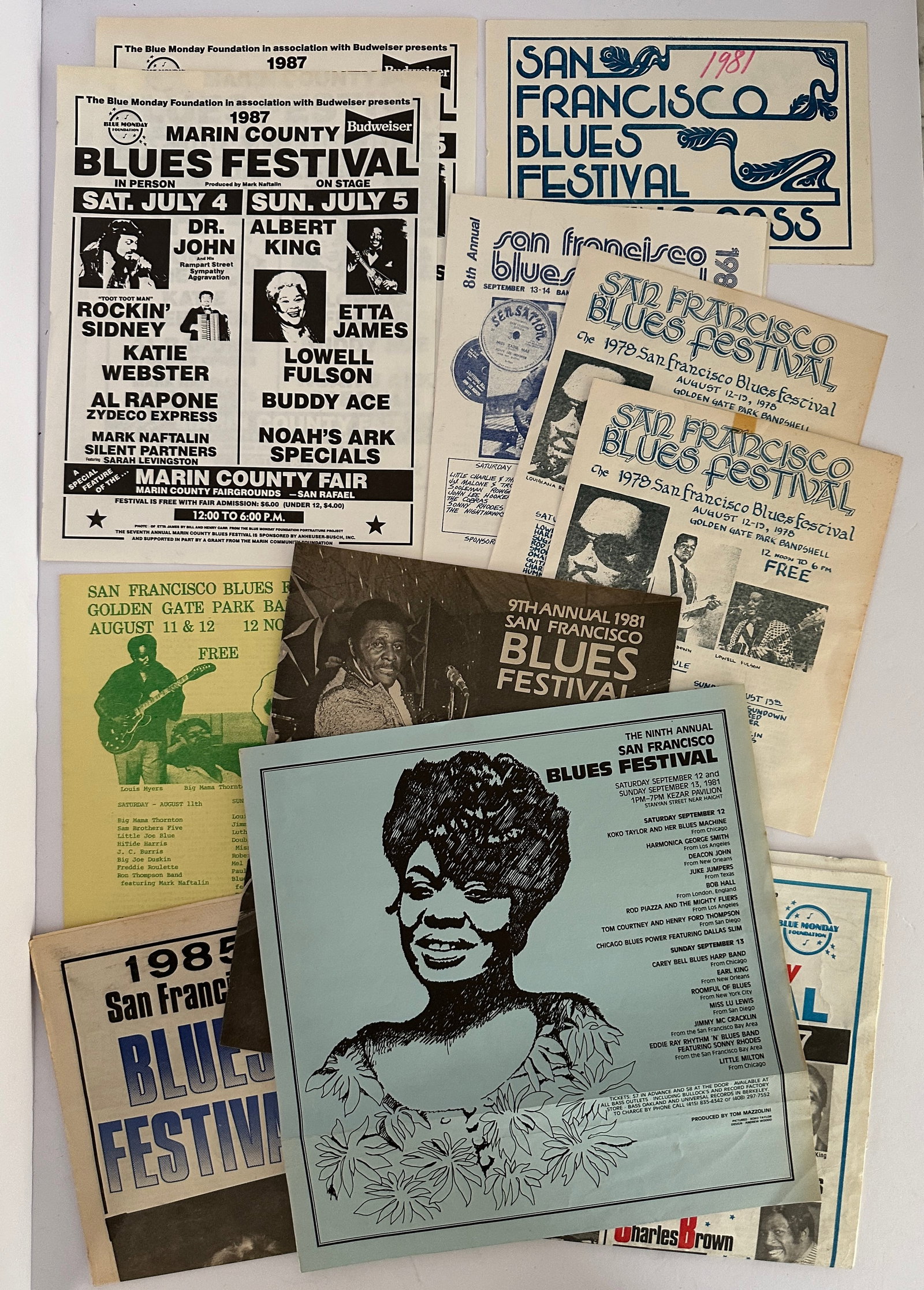 Lot of Vintage 1970s San Francisco Blues Festival Flyers: Lot of Vintage 1970s / 80s San Francisco Blues Festival Flyers. Many various Bay Area festivals.