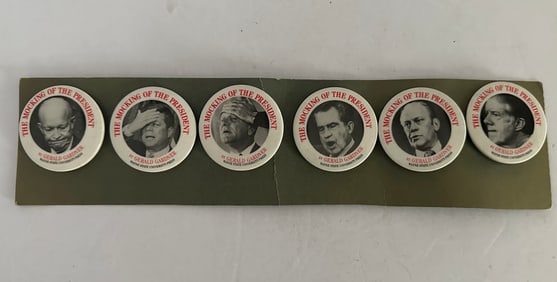 Vintage 1970s Gardner Wayne State Mocking President Political 6 Button Set