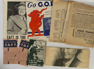Vintage Taft for President GOP Campaign Ephemera & John Garner Poster