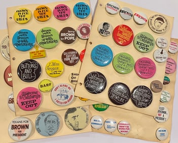 Huge Lot of Vintage Jerry Brown California Political Campaign Buttons