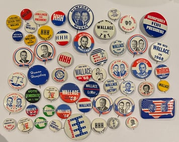 Vintage 1960s George Wallace Hubert Humphrey Campaign Buttons