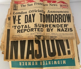 Lot of Vintage WW2 Los Angeles Times Examiner Headline Front Pages