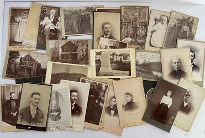 Large Group of Various Antique Cabinet Photos People Houses