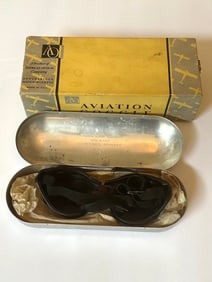 Vintage WW2 American Optical Aviator Goggles in Case with Box