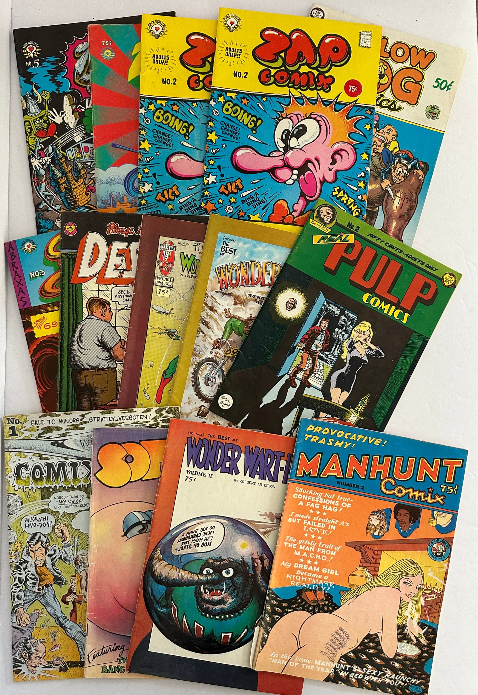 Lot of Vintage Underground Comics R. Crumb Zap Wonder Wart Hog: Lot of Vintage Underground Comics including R. Crumb Zap Comix, Wonder Wart Hog, Manhunt, and more...10 Pieces.