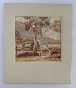 Antique Vintage J.C. Fletcher California Landscape Watercolor Painting
