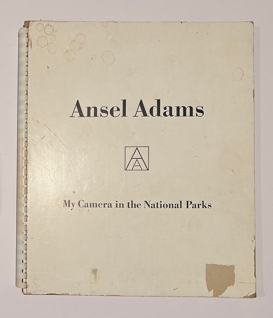 Vintage Signed Ansel Adams My Camera in the National Parks Photo Book: This is a 1950 Signed Ansel Adams My Camera in the National Parks Photo Book...Contains 30 Adams photos with captions on the facing page. Signed by Adams...Cover shows wear, but the pages and photos a