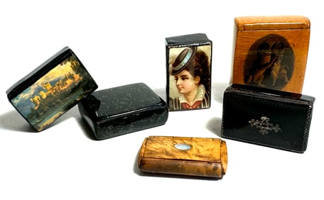 Miniature 19th Century Victorian Inlaid Snuff Trinket Box Lot