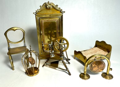 Miniature Doll House Accessories & Furniture Made From Folk Art Brass