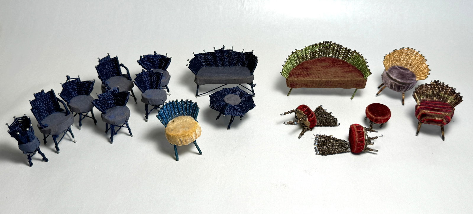 Miniature Doll House Velvet & Thread Folk Art Chairs Tramp Art (1 of 5)