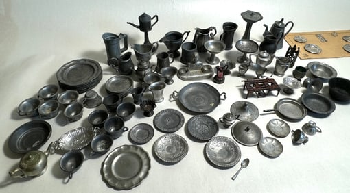 Mixed Lot of Miniature Doll House Pewter Plates & Accessories
