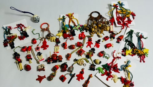 Mixed Lot of Miniature Japanese 1920s Plastic Kobe Charms Totems