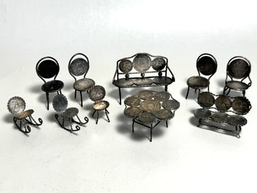 Mixed Lot of Miniature Silver Coin Doll House Furniture