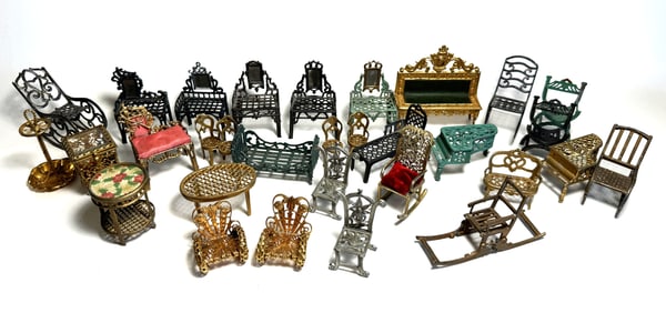 Mixed Lot of Miniature Doll House Furniture in White Metal