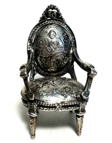 English 800 Silver Repose Parlor Chair Doll House Miniature 19th Century