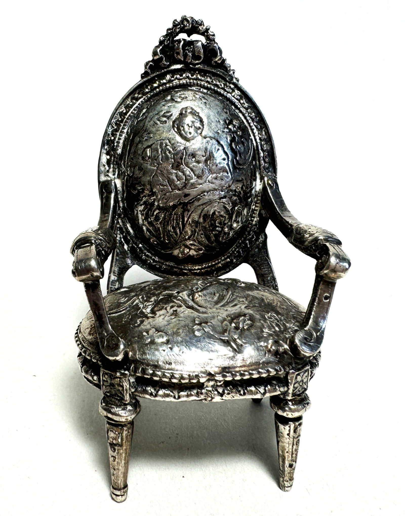 English 800 Silver Repose Parlor Chair Doll House Miniature 19th Century (1 of 7)