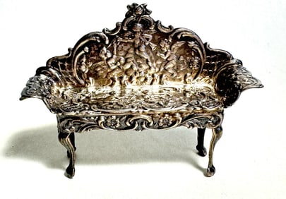 English Silver Repose Parlor Chair Bench Doll House Miniature