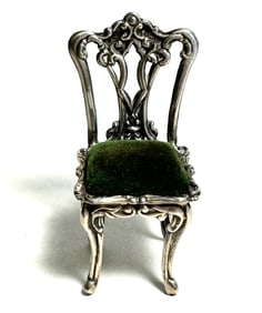 English Silver Repose Parlor Chair Doll House Miniature
