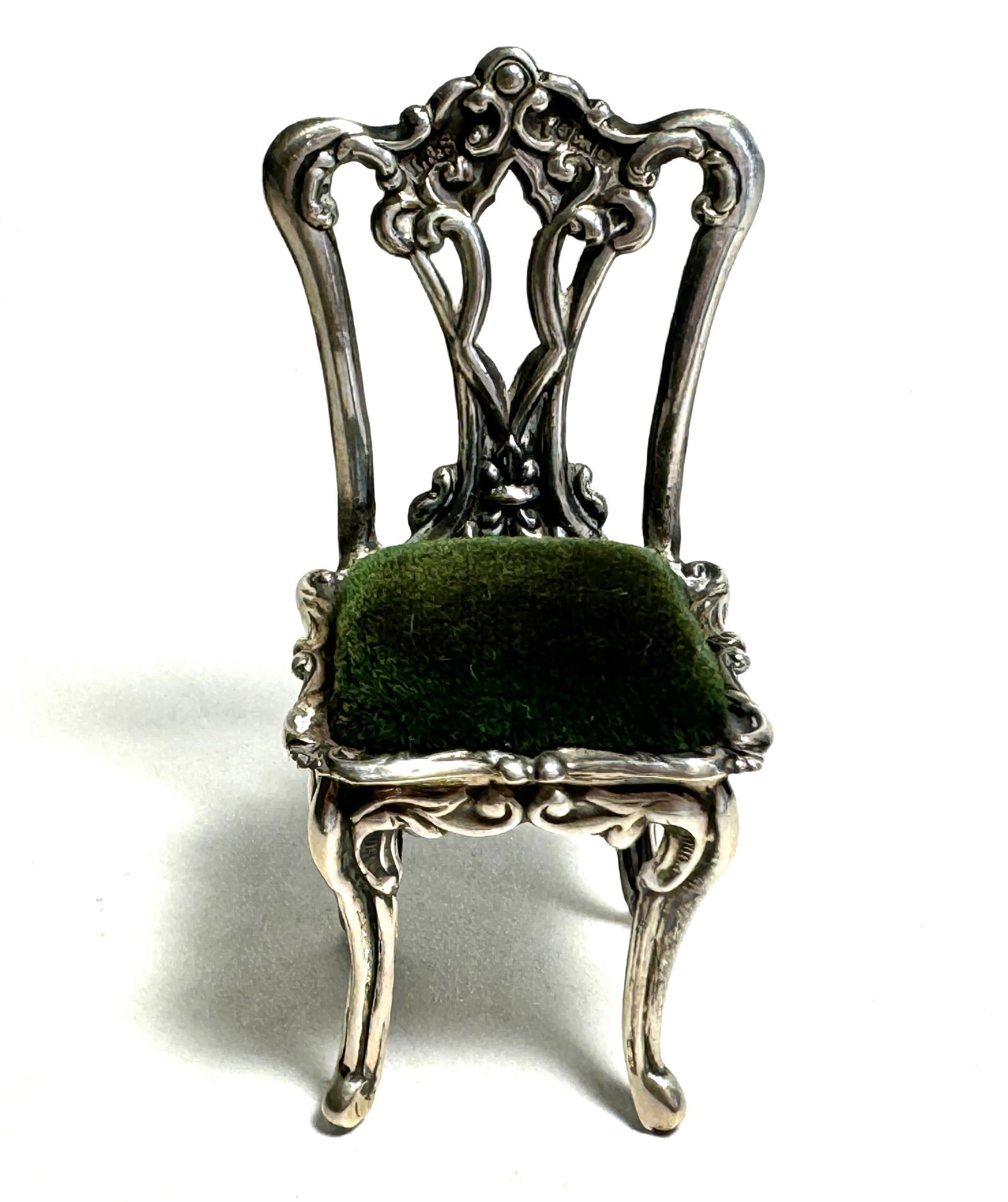 English Silver Repose Parlor Chair Doll House Miniature (1 of 6)