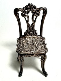 Vintage 19th Century English Silver Doll House Miniature Repose Parlor Chair