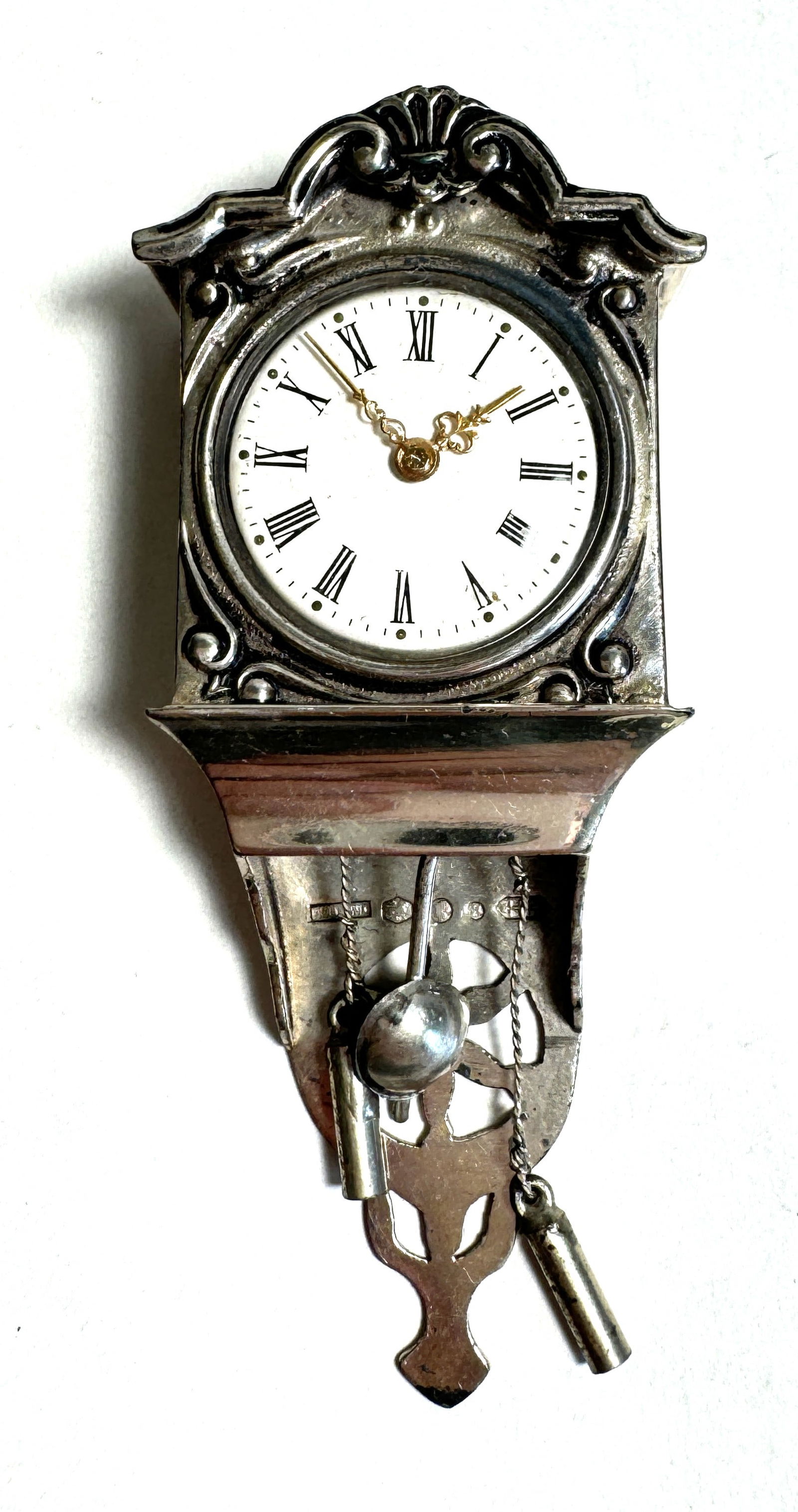 Vintage Silver Doll House Miniature Repose Wall Clock Herbert Hooijkaas (1 of 4)