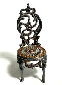 Vintage Silver Doll House Miniature Repose Parlor Chair