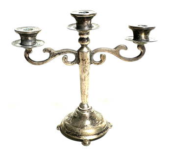 Vintage Silver Doll House Miniature Candelabra Candle Stick European Hallmark: This is an extremely finely crafted doll house miniature. Hallmarked for a believed European maker. Very good Condition