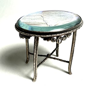 Vintage Silver Doll House Miniature Glass Top Table