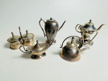 Vintage Silver Doll House Miniature Tea Accessory Lot