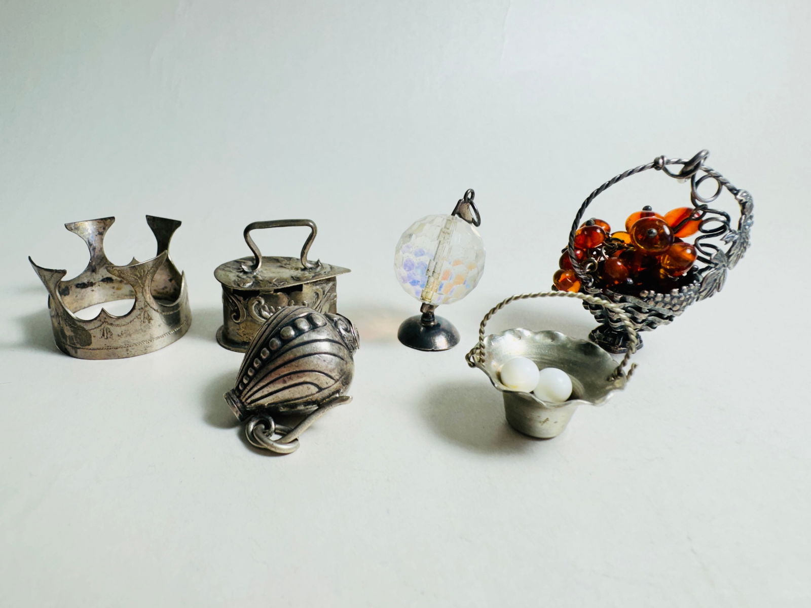 Vintage Silver Doll House Miniature Sterling Table Accessories: This is an extremely finely crafted doll house miniature lot made of sterling.